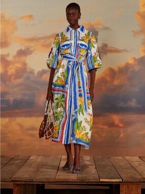 FARM RIO Off-White Tropical Destination Midi Dress